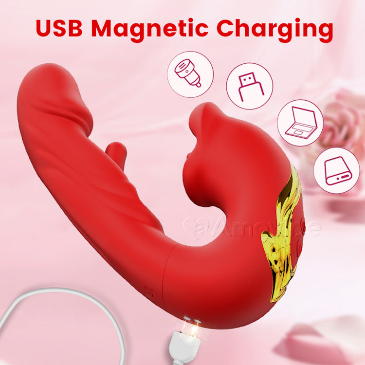 Vibradóir Clitoris ag Preabadh le Béal Pógála & Creathadh